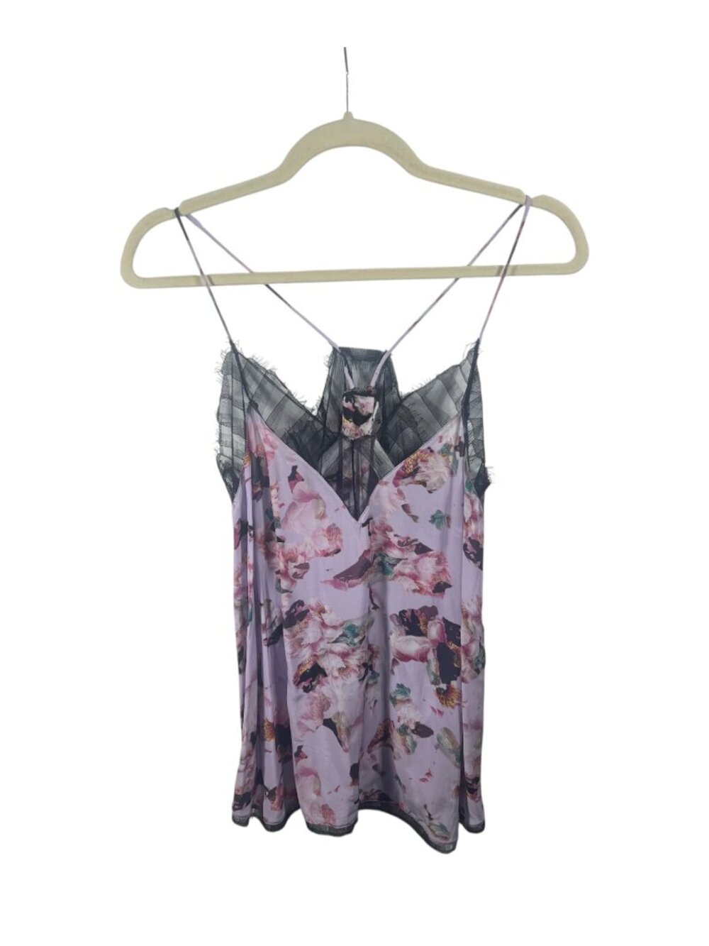 IRO Top Womens Small Flowa Cami Silk V Neck Eyelash Lace Trim Refined Feminine